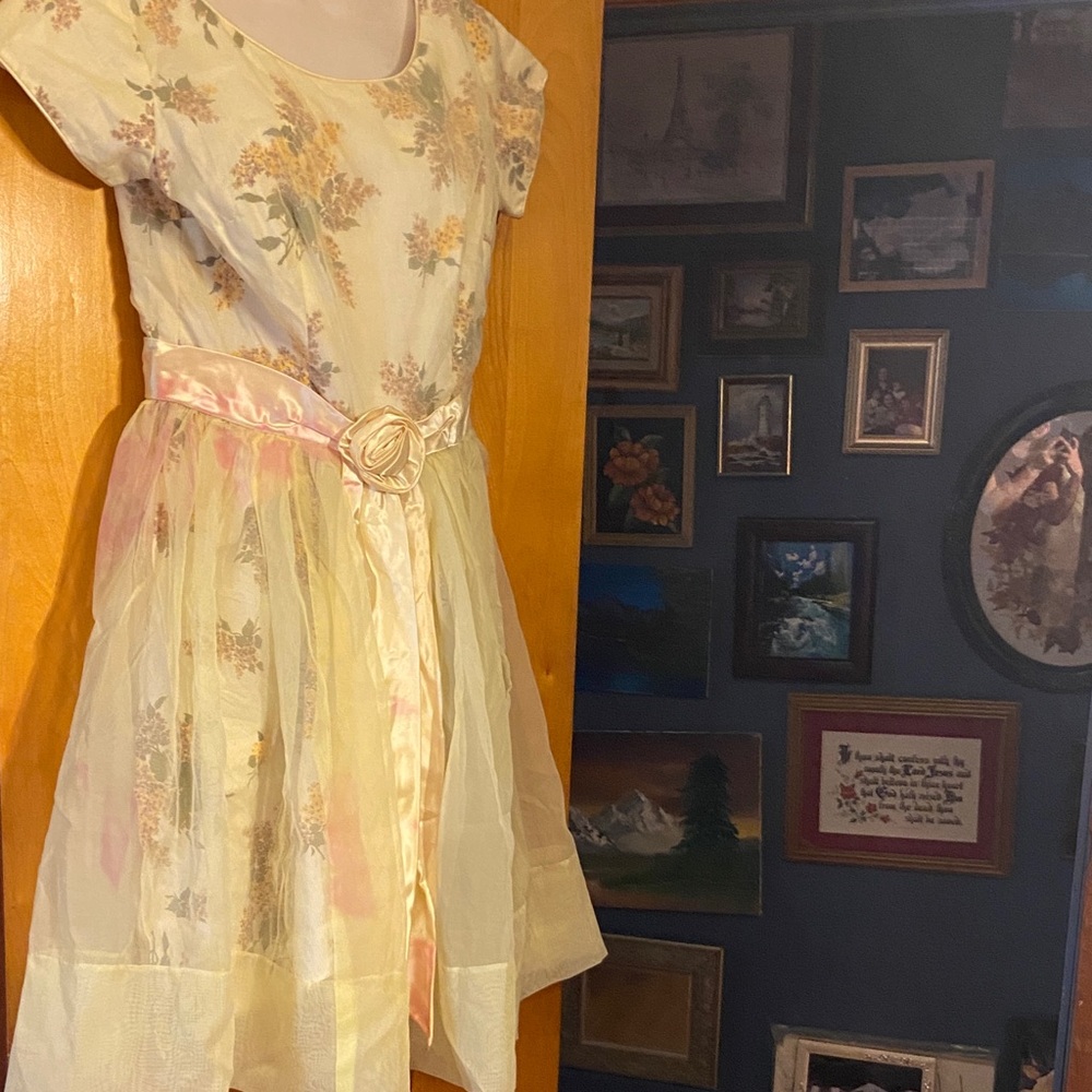 Handmade Stained Girls' Halloween Costume Cream Floral Satin & with Sash
